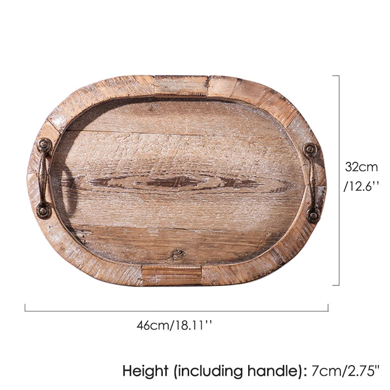 Oval Retro Wooden Tray with Handle Home Decor Kitchen