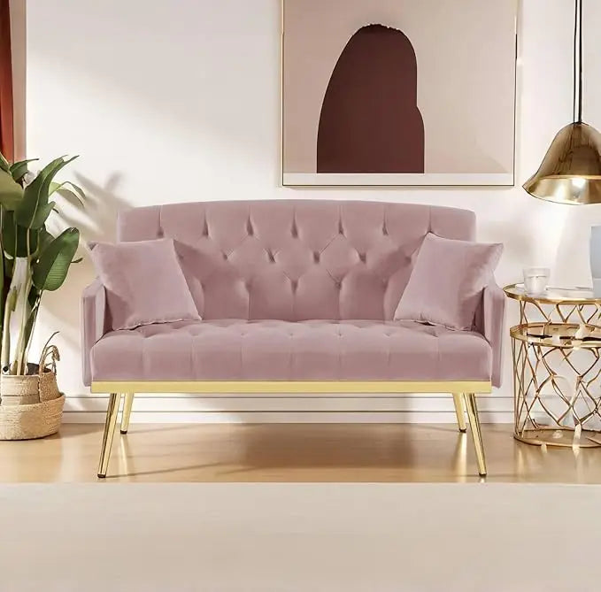 Small Velvet Loveseat Sofa with Metal Legs