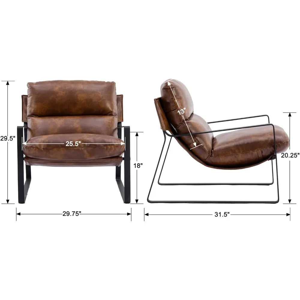 Comfy Leather Side Chair with Armrest for Living Room