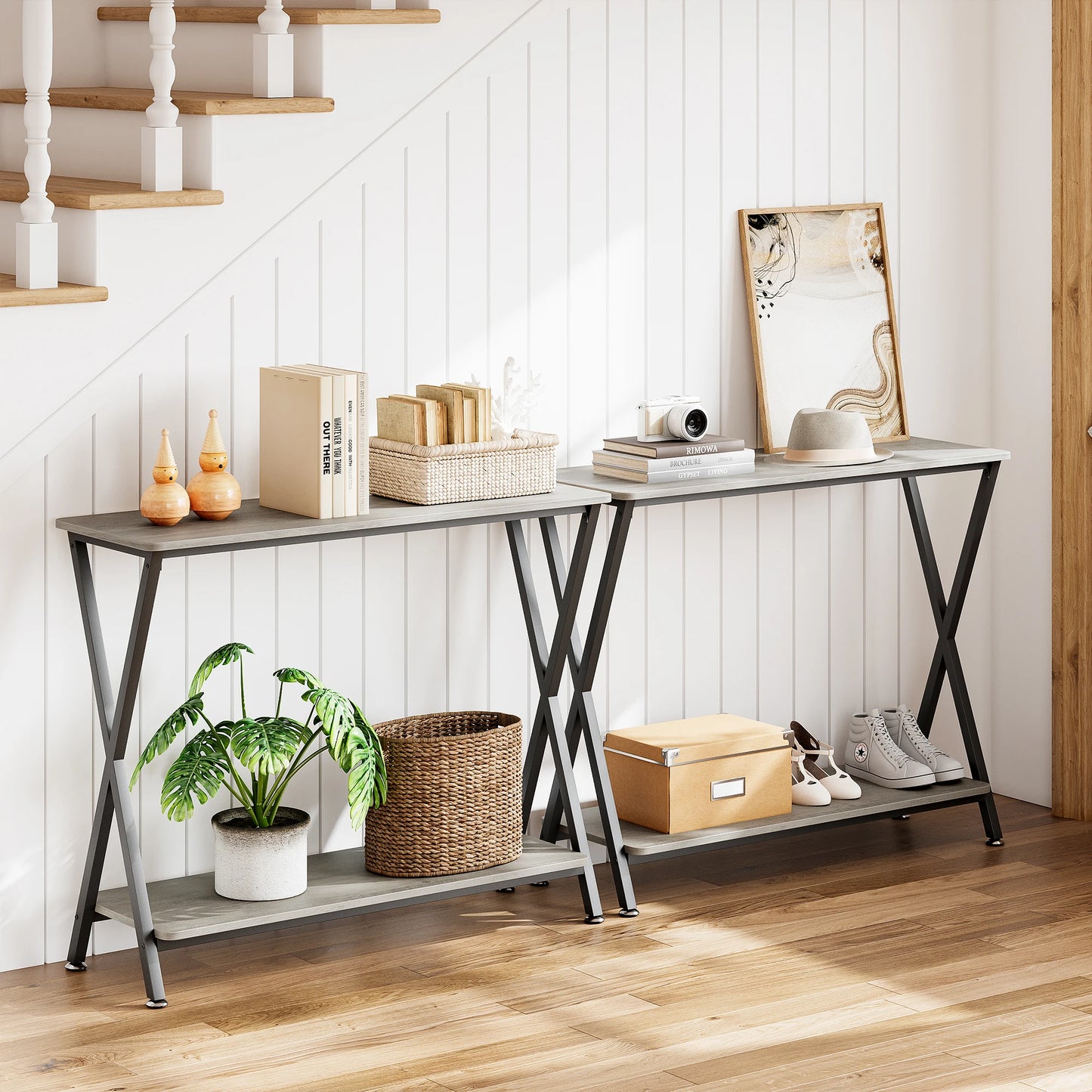Narrow Console Sofa Table with Shelves