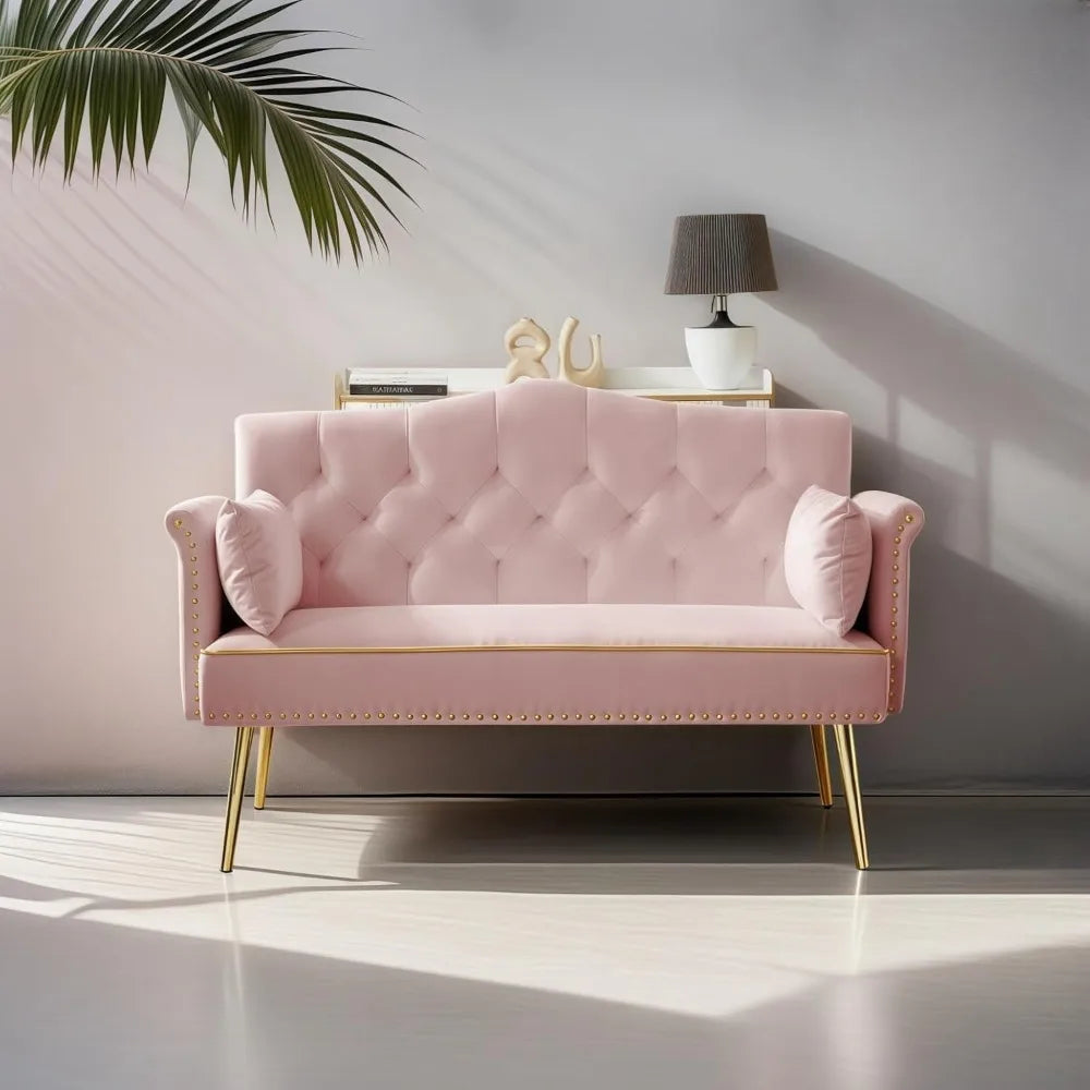 Small Velvet Loveseat Sofa with Metal Legs