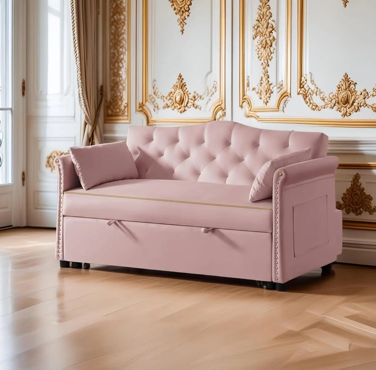 Small Velvet Loveseat Sofa with Metal Legs