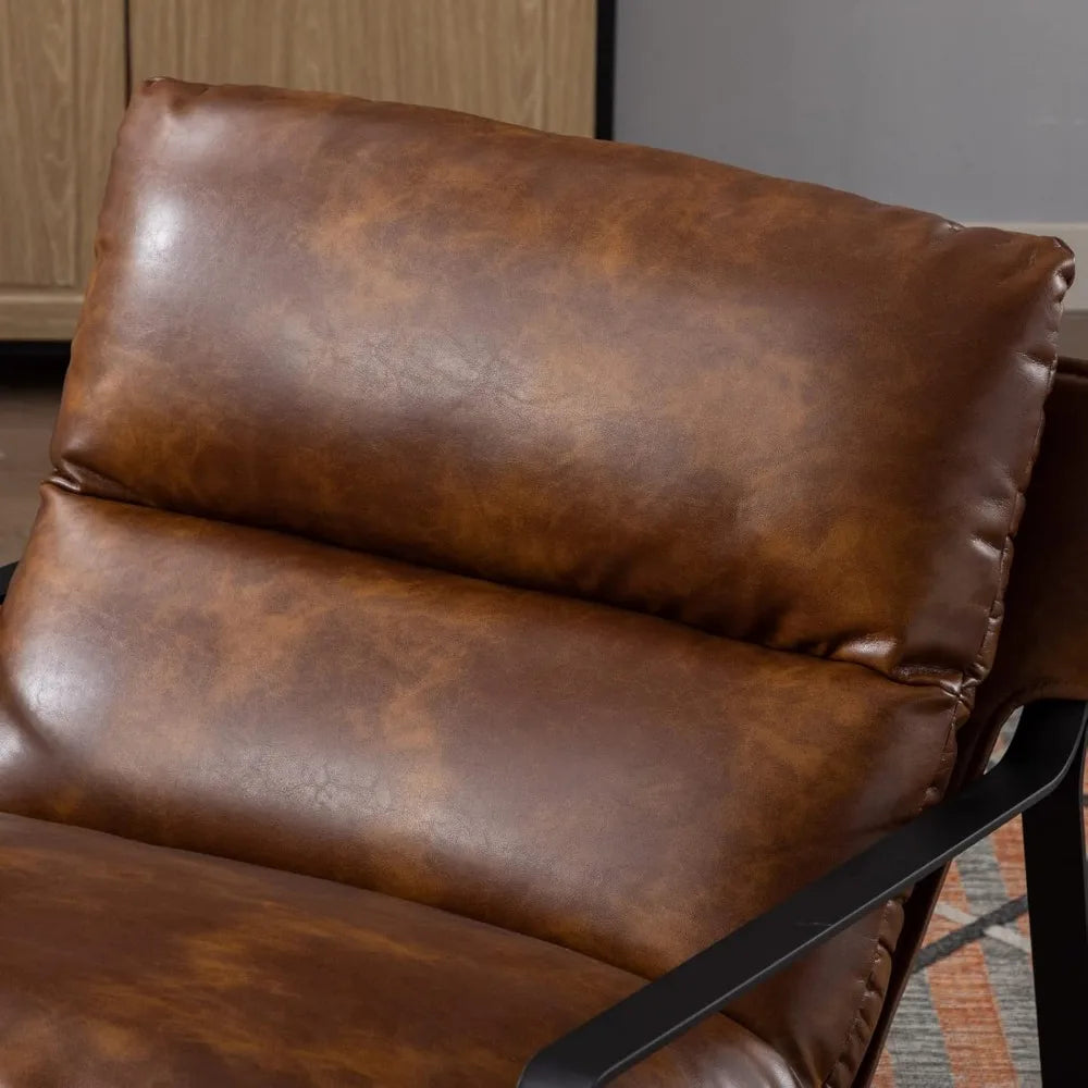 Comfy Leather Side Chair with Armrest for Living Room