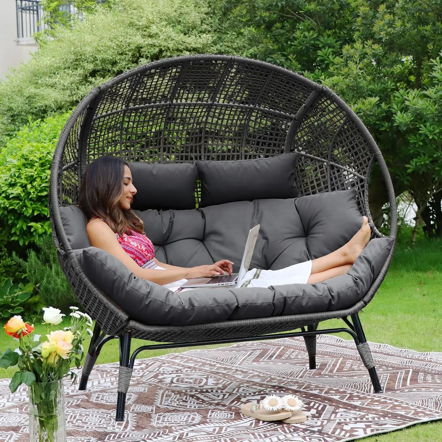 Double egg chair outdoor fixed thick