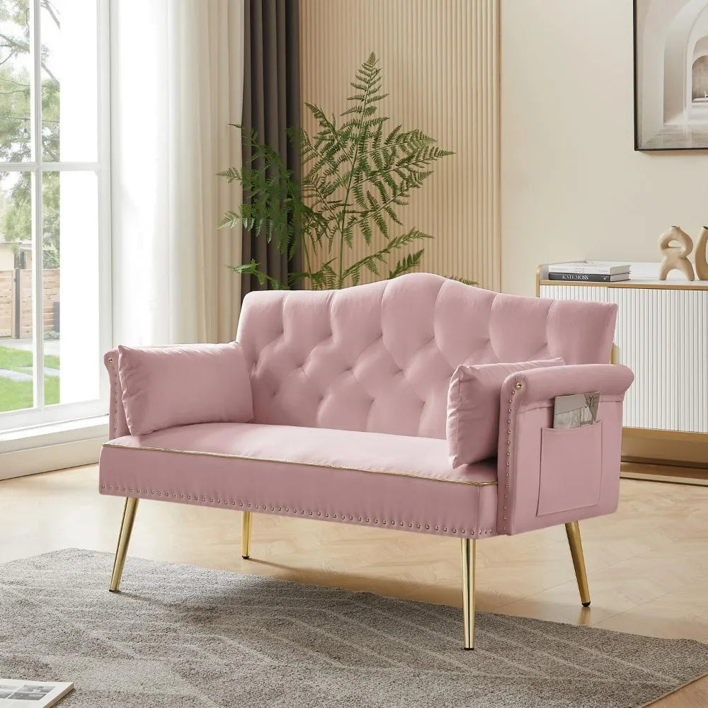 Small Velvet Loveseat Sofa with Metal Legs