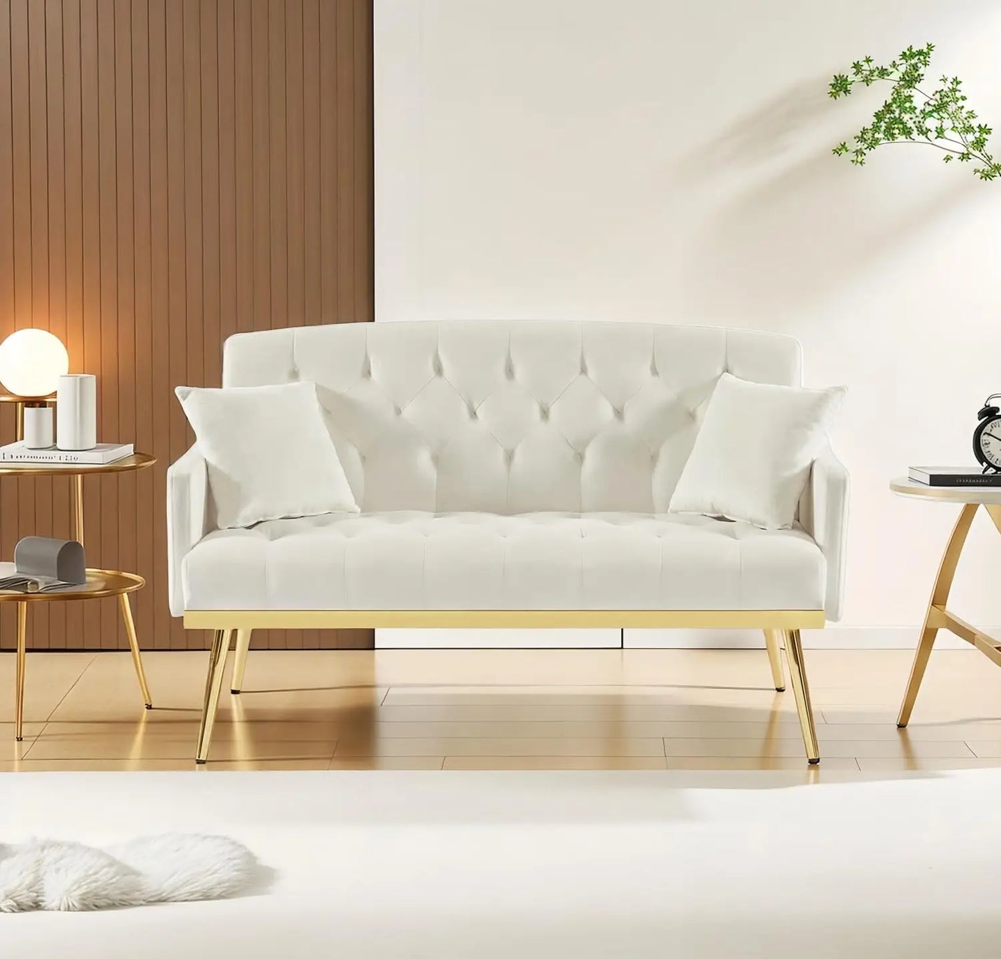 Small Velvet Loveseat Sofa with Metal Legs