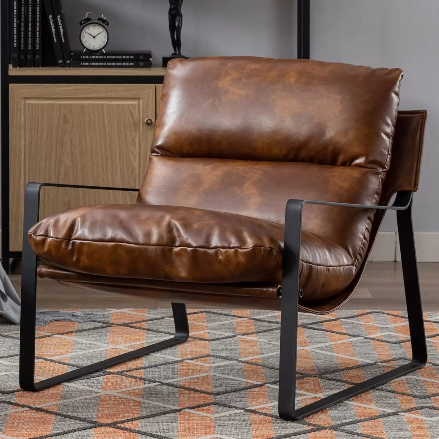 Comfy Leather Side Chair with Armrest for Living Room