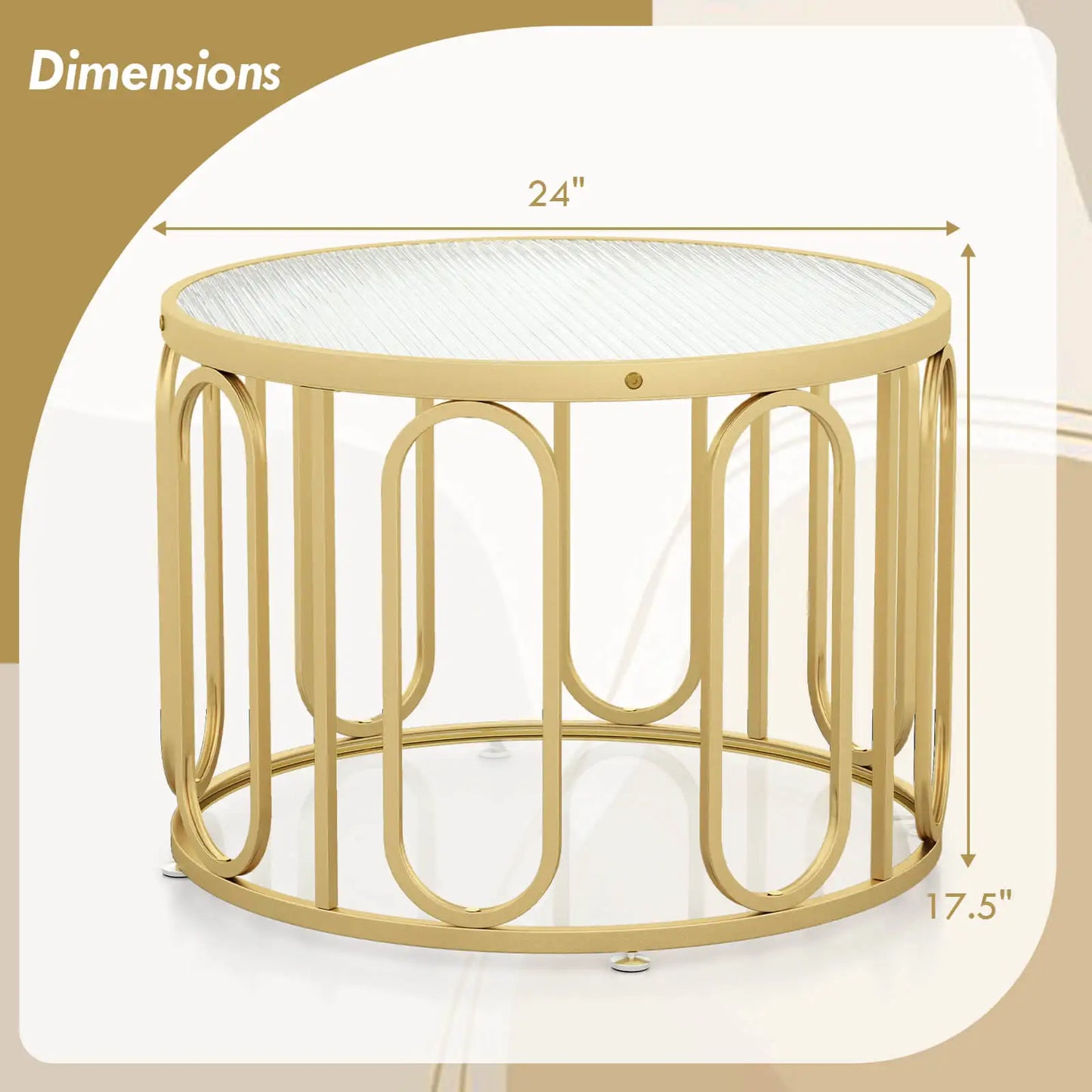 Round Coffee Table Tempered Glass Top & Oval Swivel Brackets
