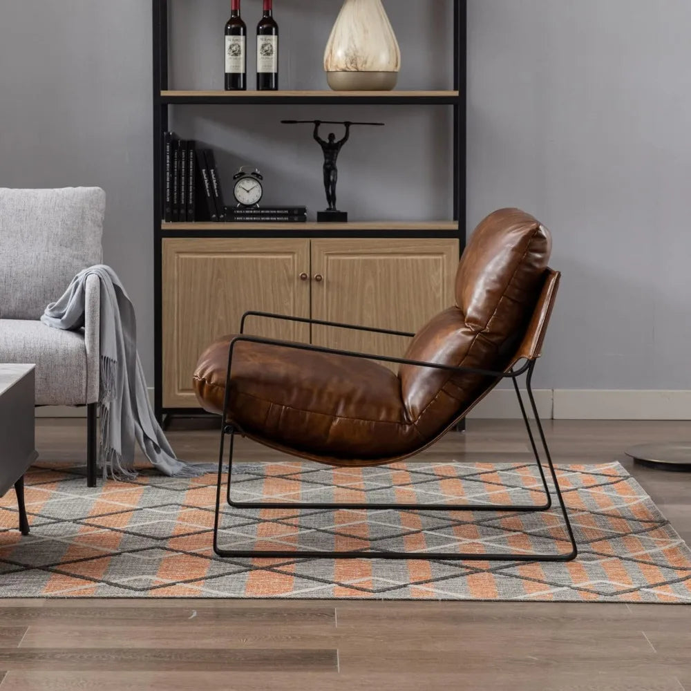 Comfy Leather Side Chair with Armrest for Living Room