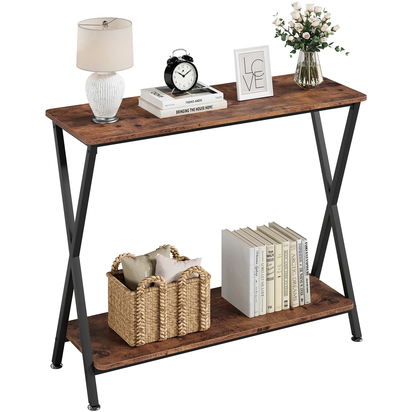 Narrow Console Sofa Table with Shelves