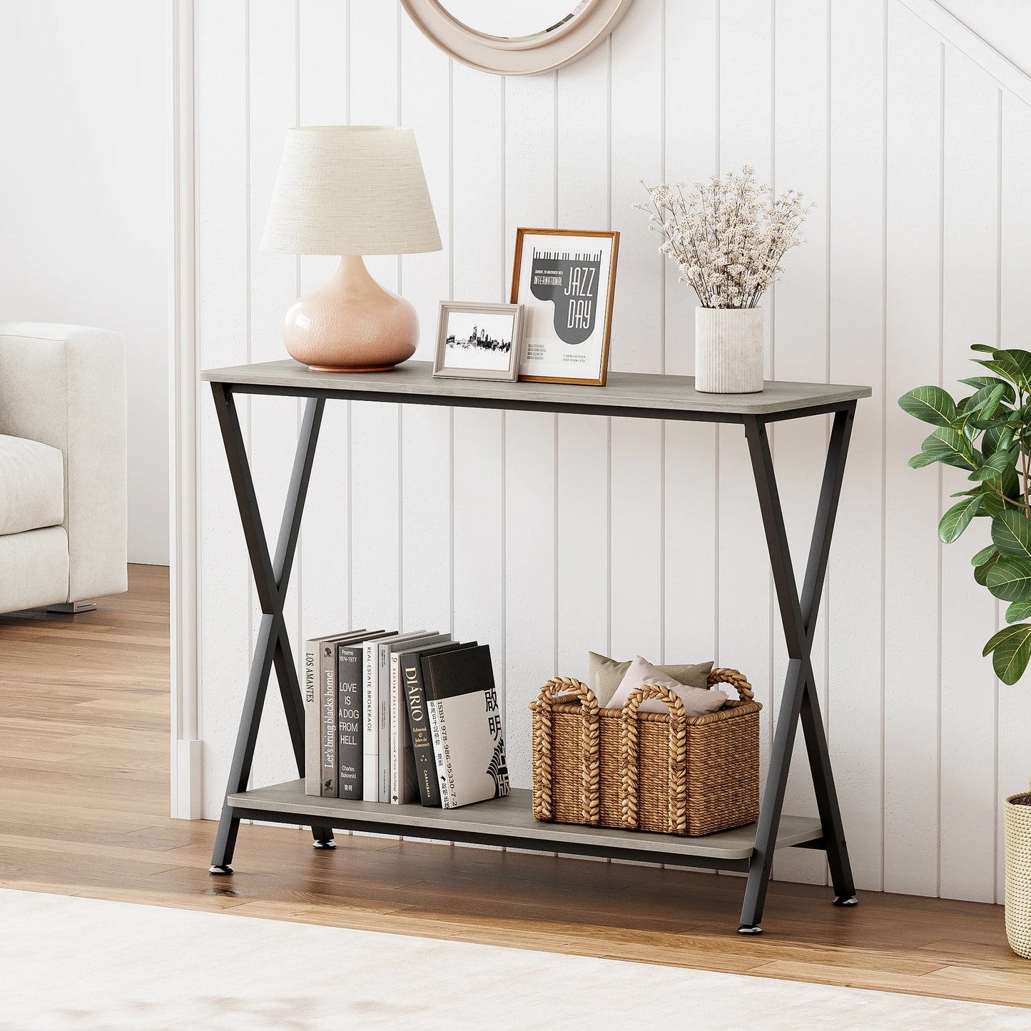 Narrow Console Sofa Table with Shelves