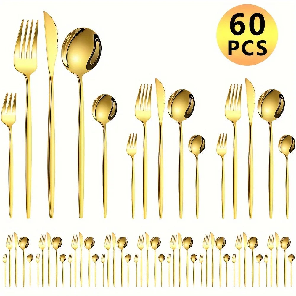 Stainless Steel Luxe Golden Cutlery Set