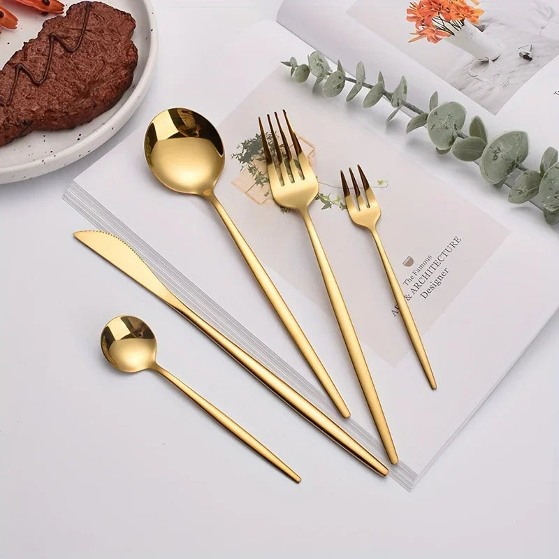 Stainless Steel Luxe Golden Cutlery Set
