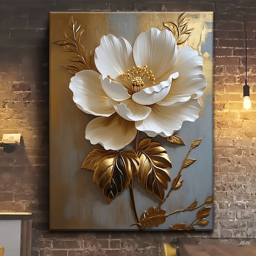 Elegant White Floral Canvas Art Wall Decoration