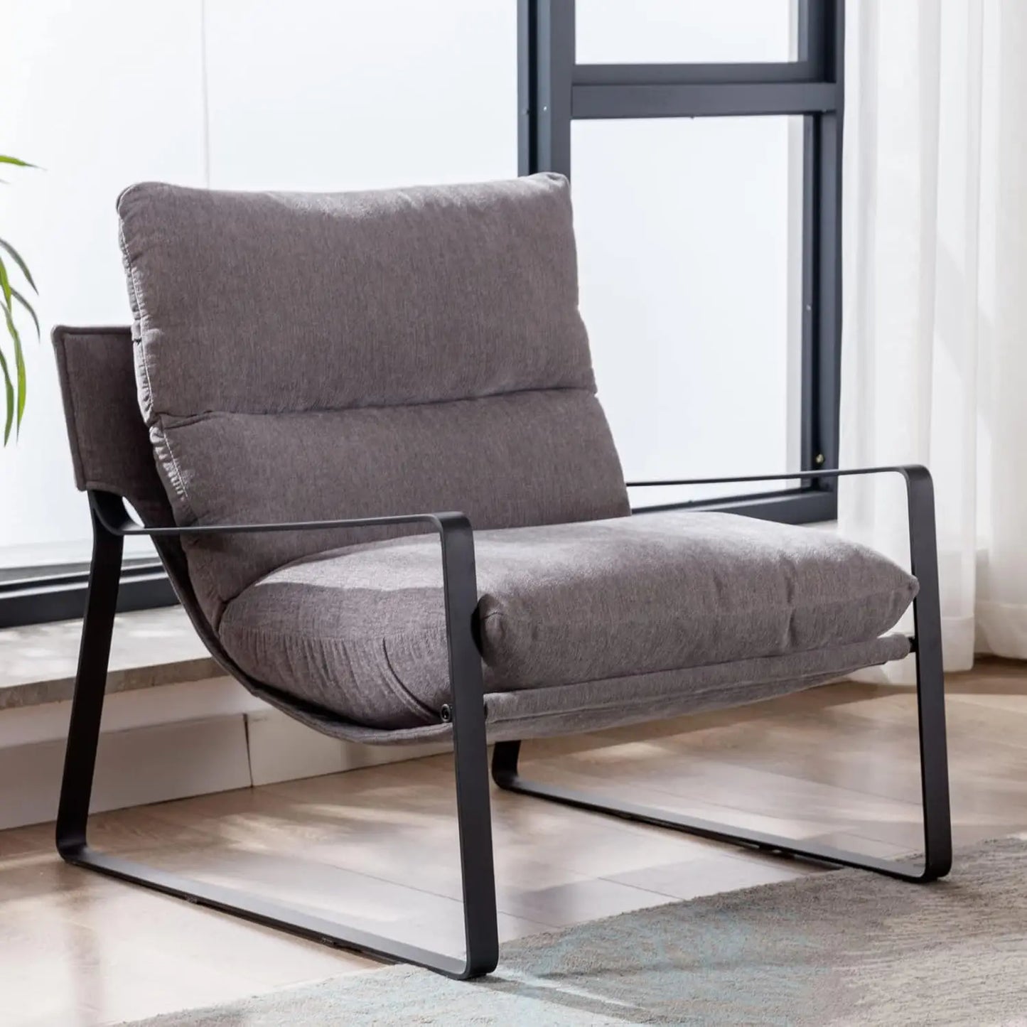 Comfy Leather Side Chair with Armrest for Living Room
