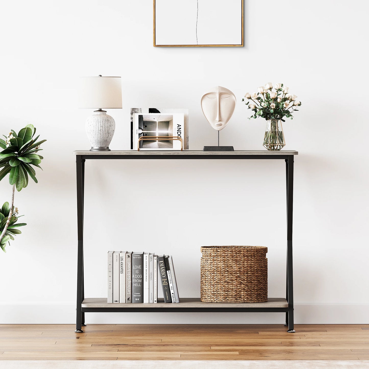 Narrow Console Sofa Table with Shelves