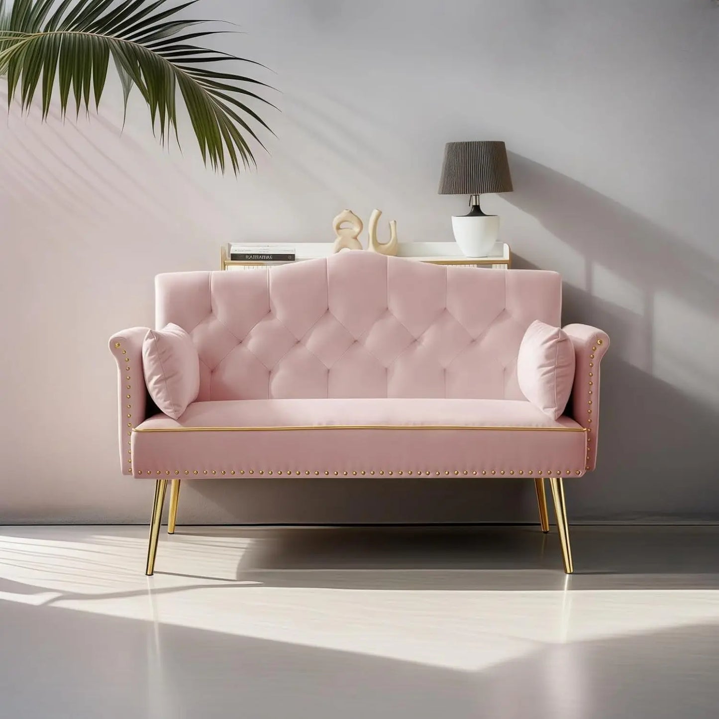 Small Velvet Loveseat Sofa with Metal Legs