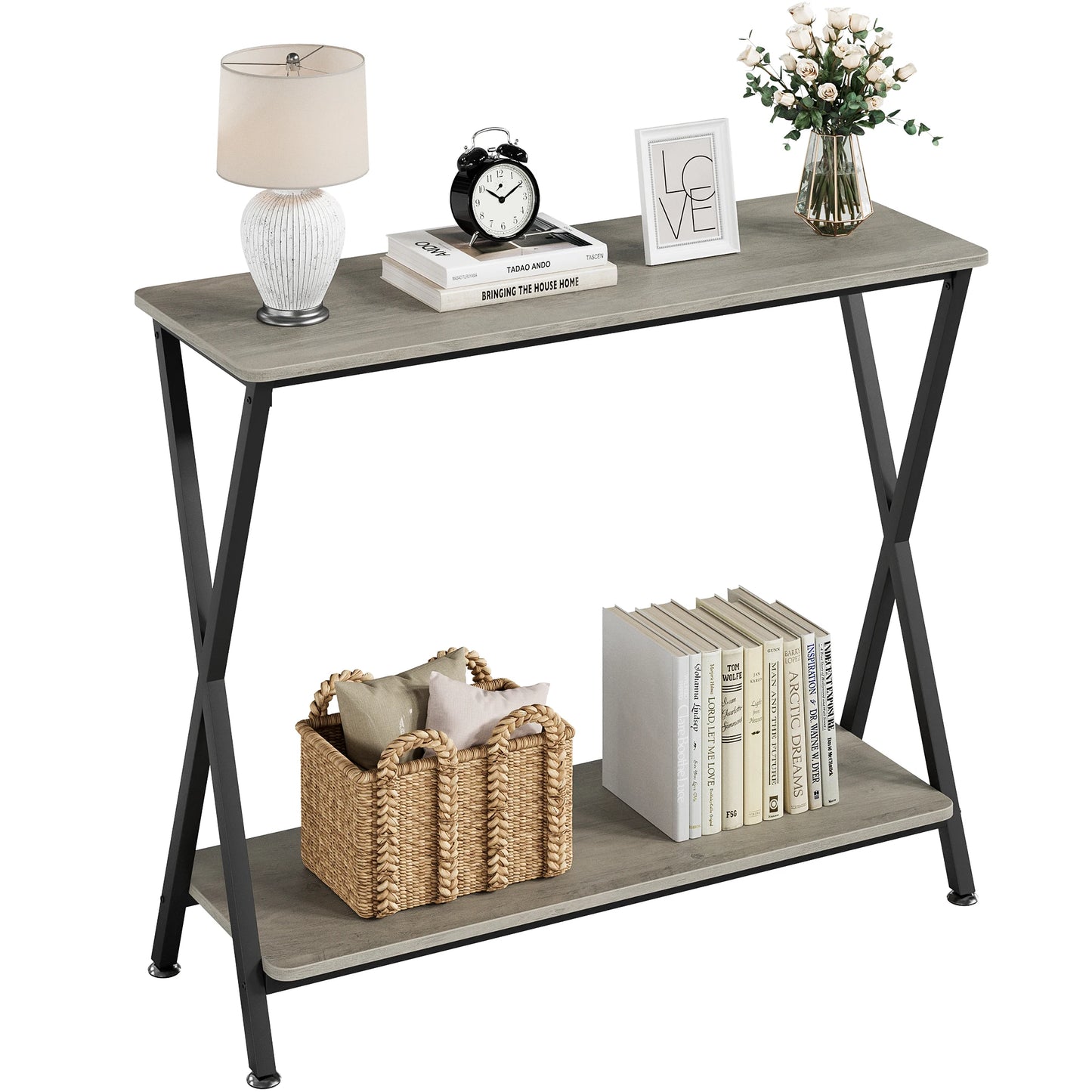 Narrow Console Sofa Table with Shelves