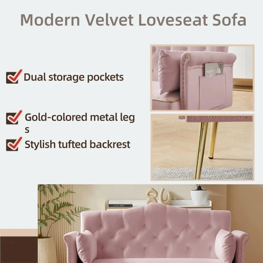 Small Velvet Loveseat Sofa with Metal Legs