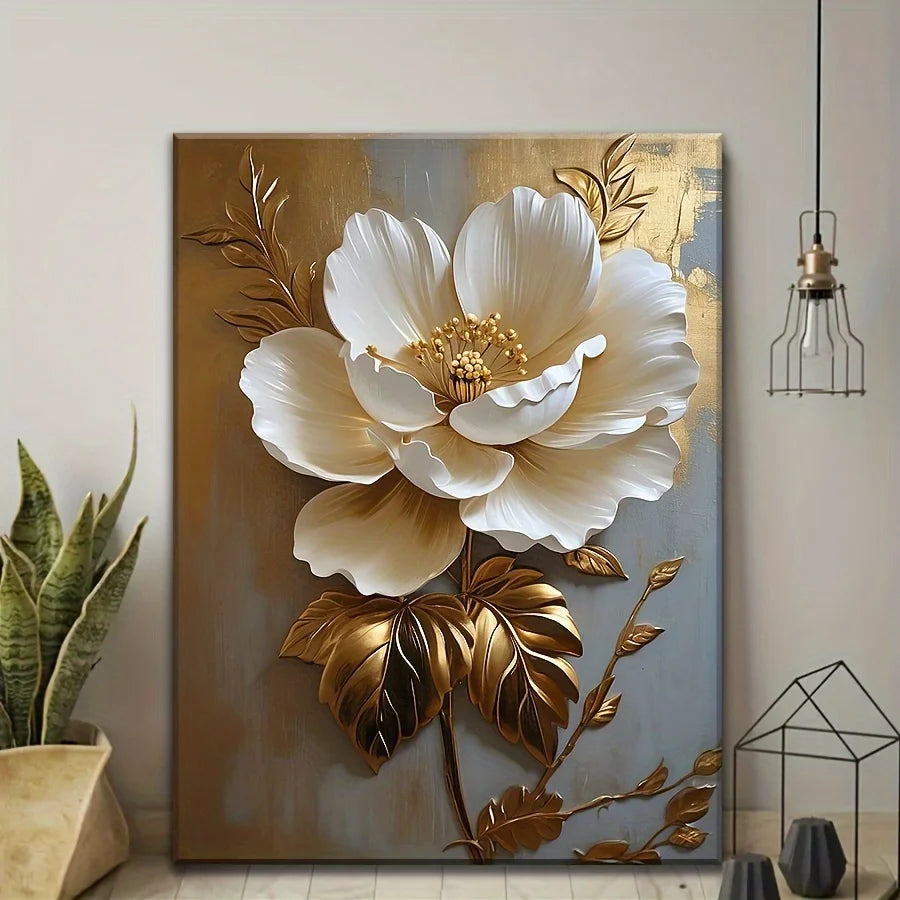 Elegant White Floral Canvas Art Wall Decoration