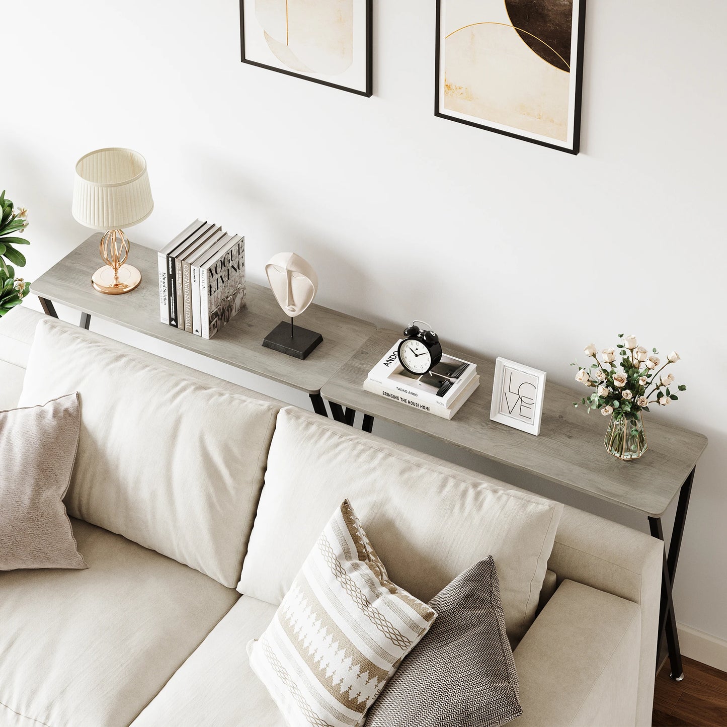 Narrow Console Sofa Table with Shelves