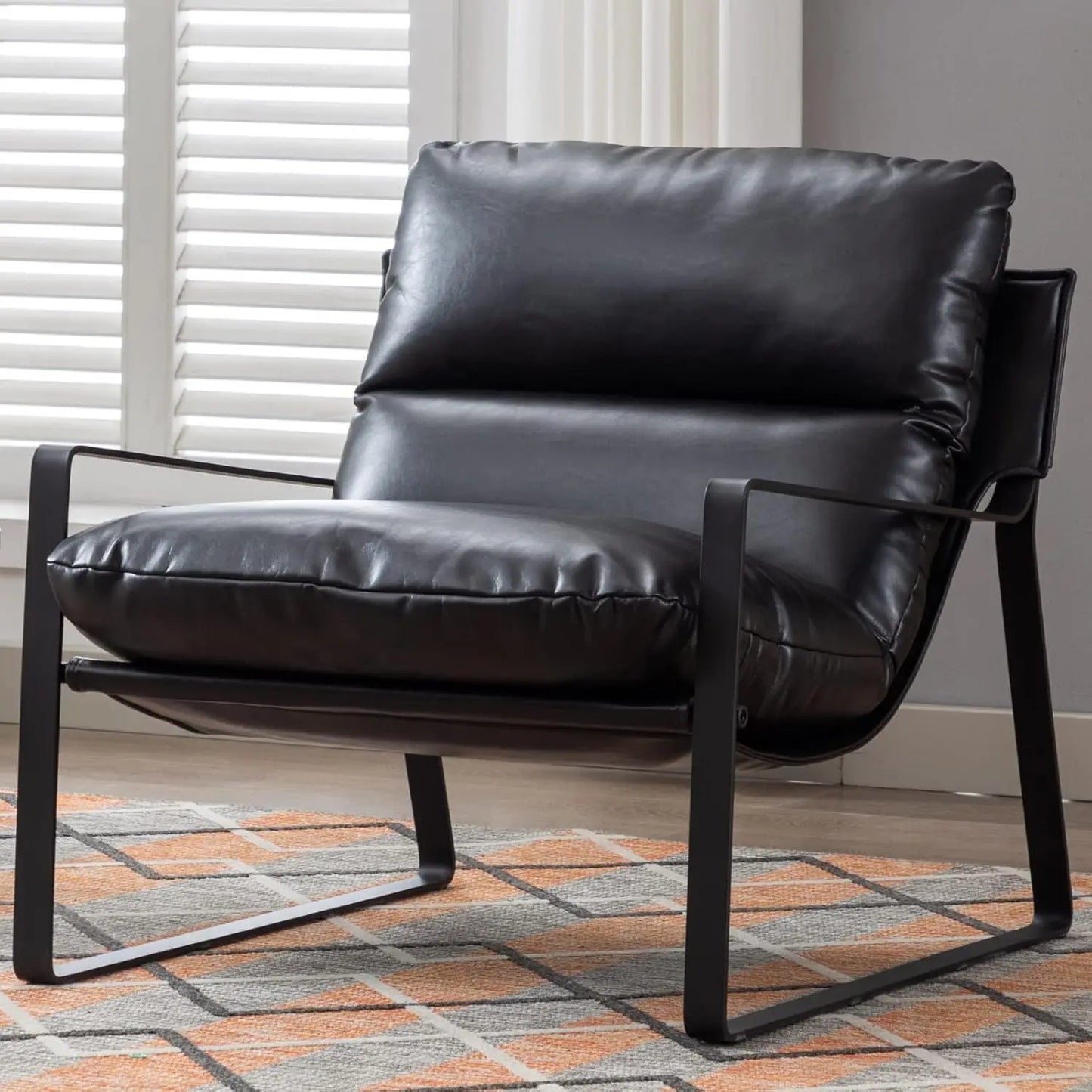 Comfy Leather Side Chair with Armrest for Living Room