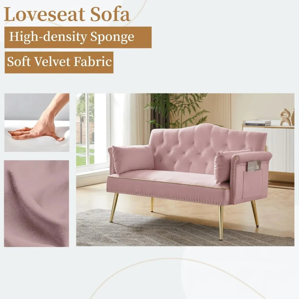 Small Velvet Loveseat Sofa with Metal Legs