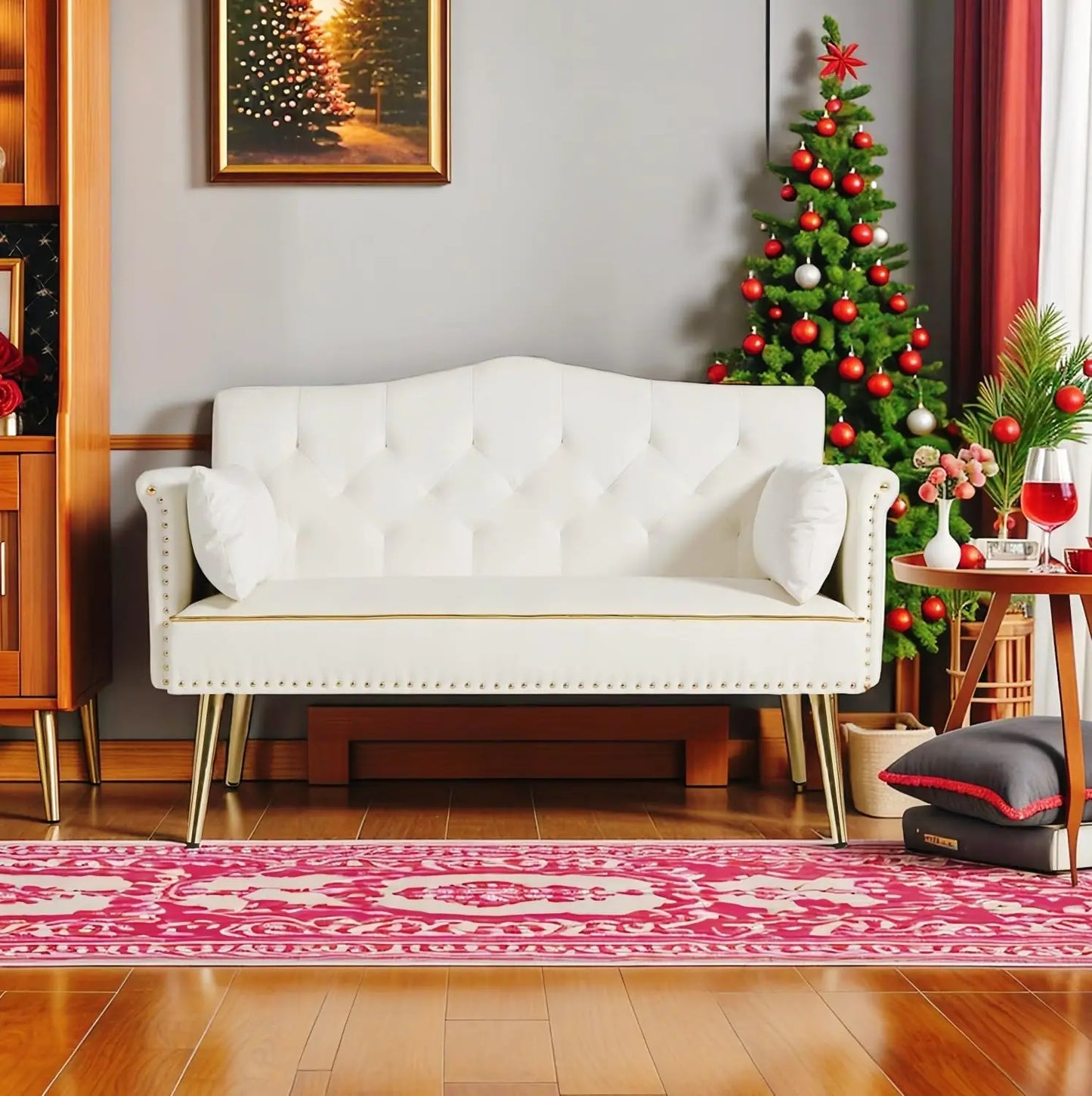 Small Velvet Loveseat Sofa with Metal Legs