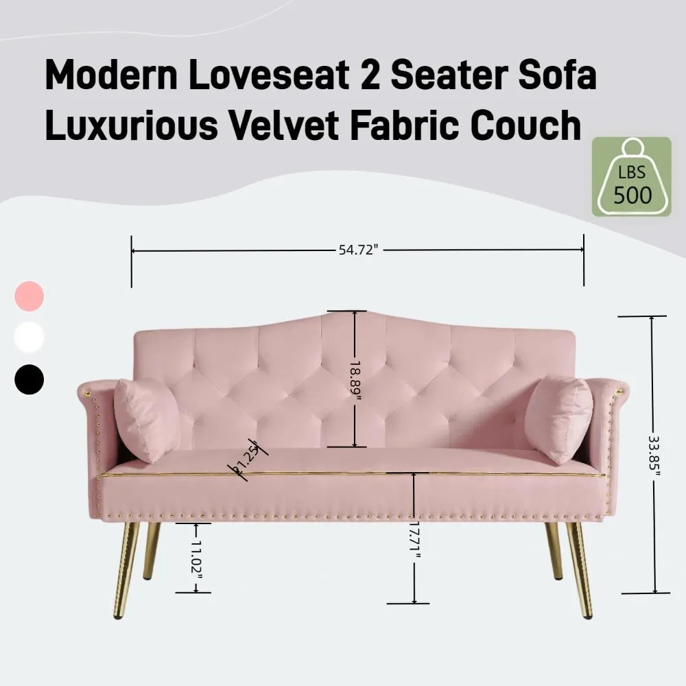 Small Velvet Loveseat Sofa with Metal Legs