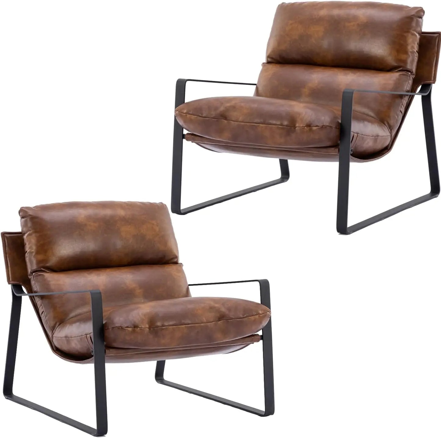 Comfy Leather Side Chair with Armrest for Living Room