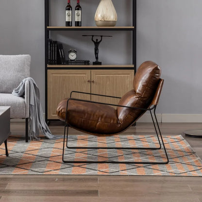 Comfy Leather Side Chair with Armrest for Living Room