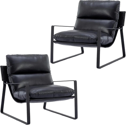 Comfy Leather Side Chair with Armrest for Living Room