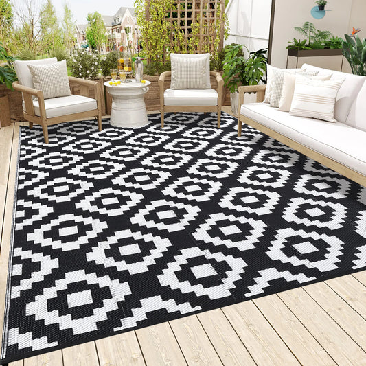 Outdoor Rug 5x8 Plastic Straw Rug Modern Geometric Waterproof Rug Reversible Floor Mat for Patio Porch Backyard Picnic Camping O