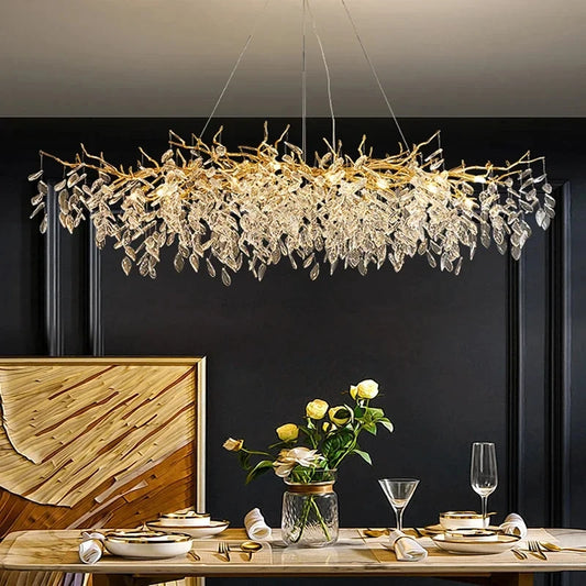 Luxury Gold Crystal LED Chandeliers Living Dining Room
